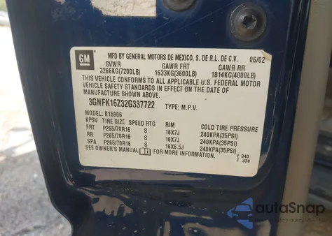 2002 Chevrolet Suburban 1500 Ls from USA, damaged, VIN 3GNFK16Z32G337722